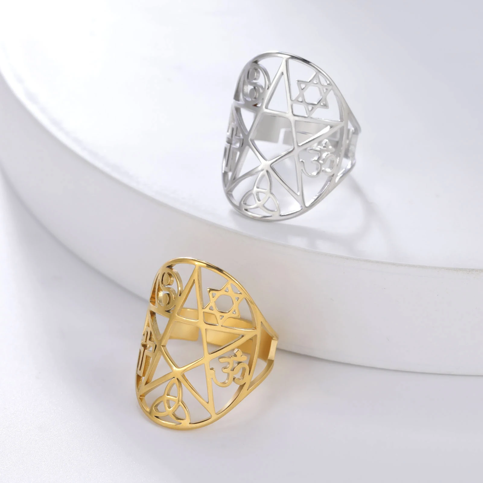 Mystical Geometric Pentagram Ring in Stainless Steel 5 Mystical Geometric Pentagram Ring in Stainless Steel - Image 5