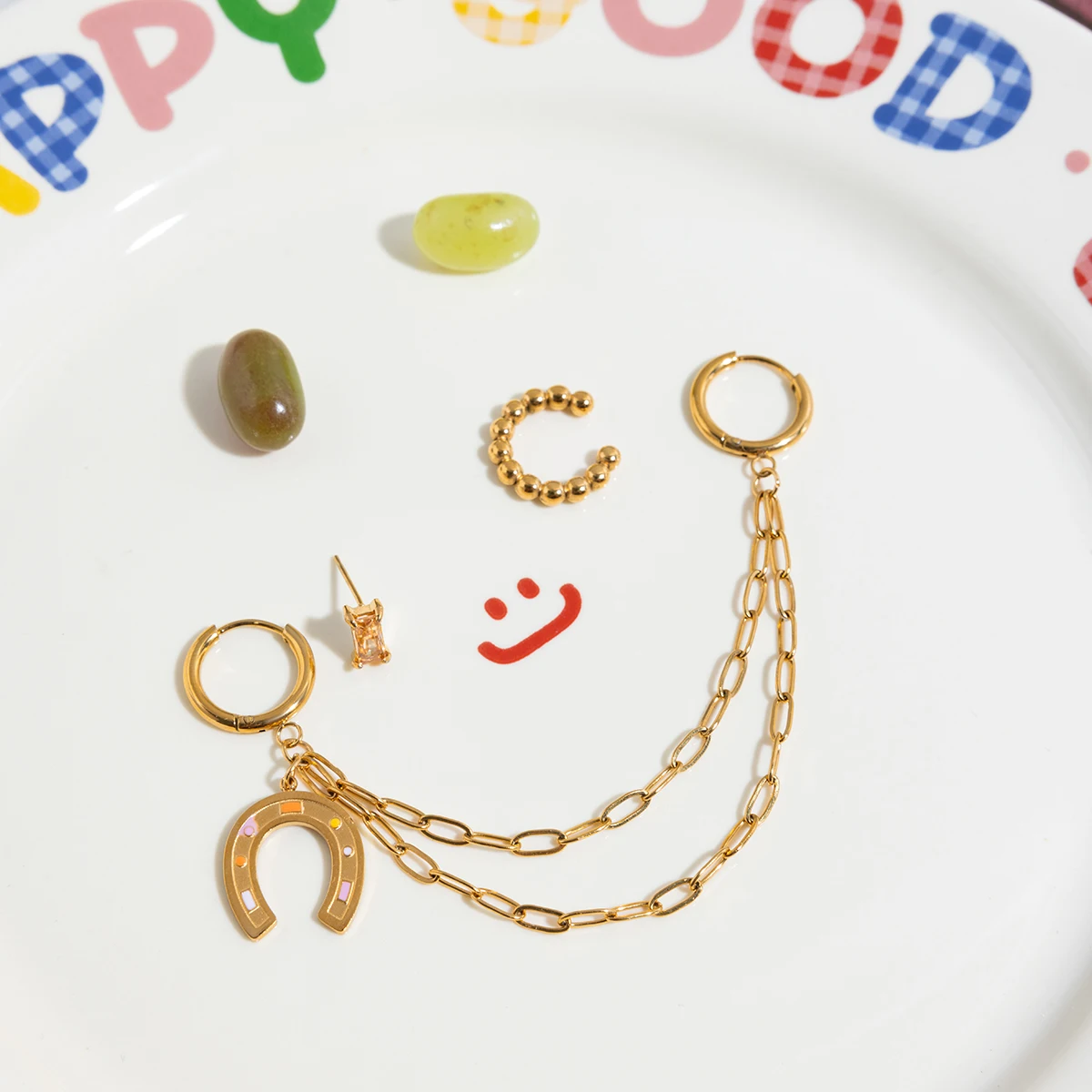 Gold Stainless Steel Earrings Set 4 Pcs 6 Gold Stainless Steel Earrings Set 4 Pcs - Image 6