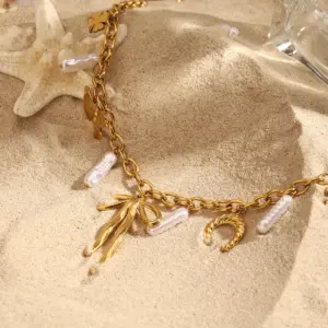 Elegant Gold Stainless Steel Women's Necklace with Charms 9 Sbbe7546ea86e4f528d0087821491ad34P
