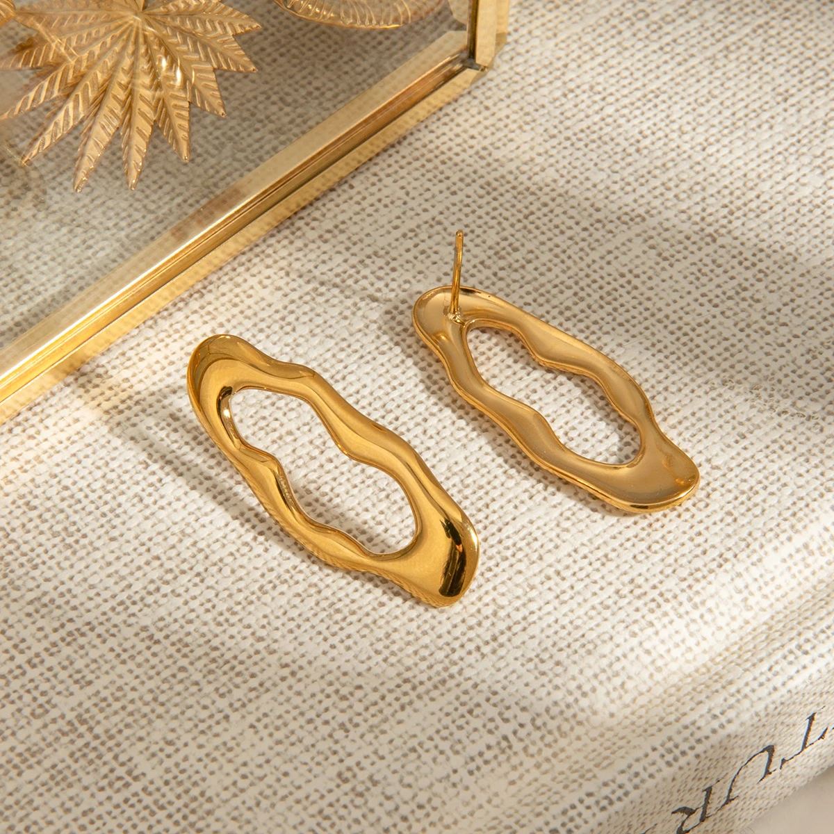 Minimalist Irregular Gold Steel Earrings 5 Minimalist Irregular Gold Steel Earrings - Image 5