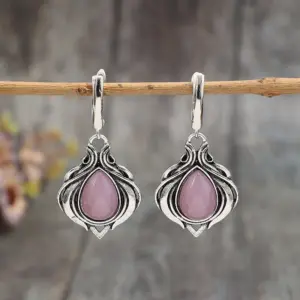 Vintage Silver Water Droplet Earrings with Pink Stones 9 Sbc45fc135874440d905c07955e76771cx