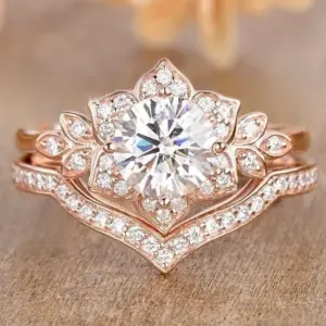 Rose Gold Flower Ring Set with Zircon Stones 9 Sbc758966a1064c5eaf790686d0f11f2bV