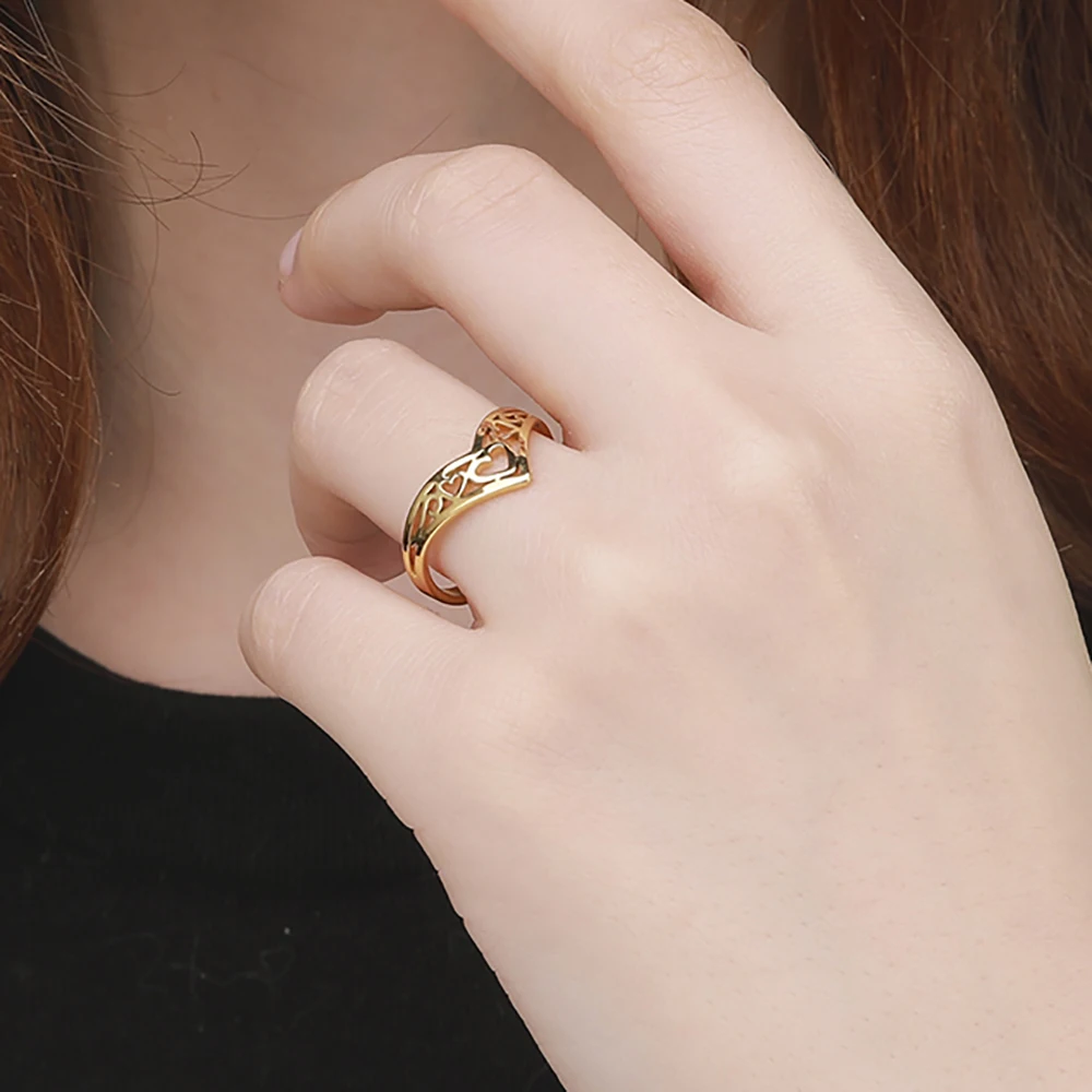 Adjustable Stainless Steel Hollow Heart Ring for Women 5 Adjustable Stainless Steel Hollow Heart Ring for Women - Image 5