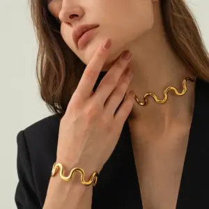 Bold Gold-Tone Stainless Steel Wavy Choker 15 Sbc98e6fef7254158b34641b9421d1e16P