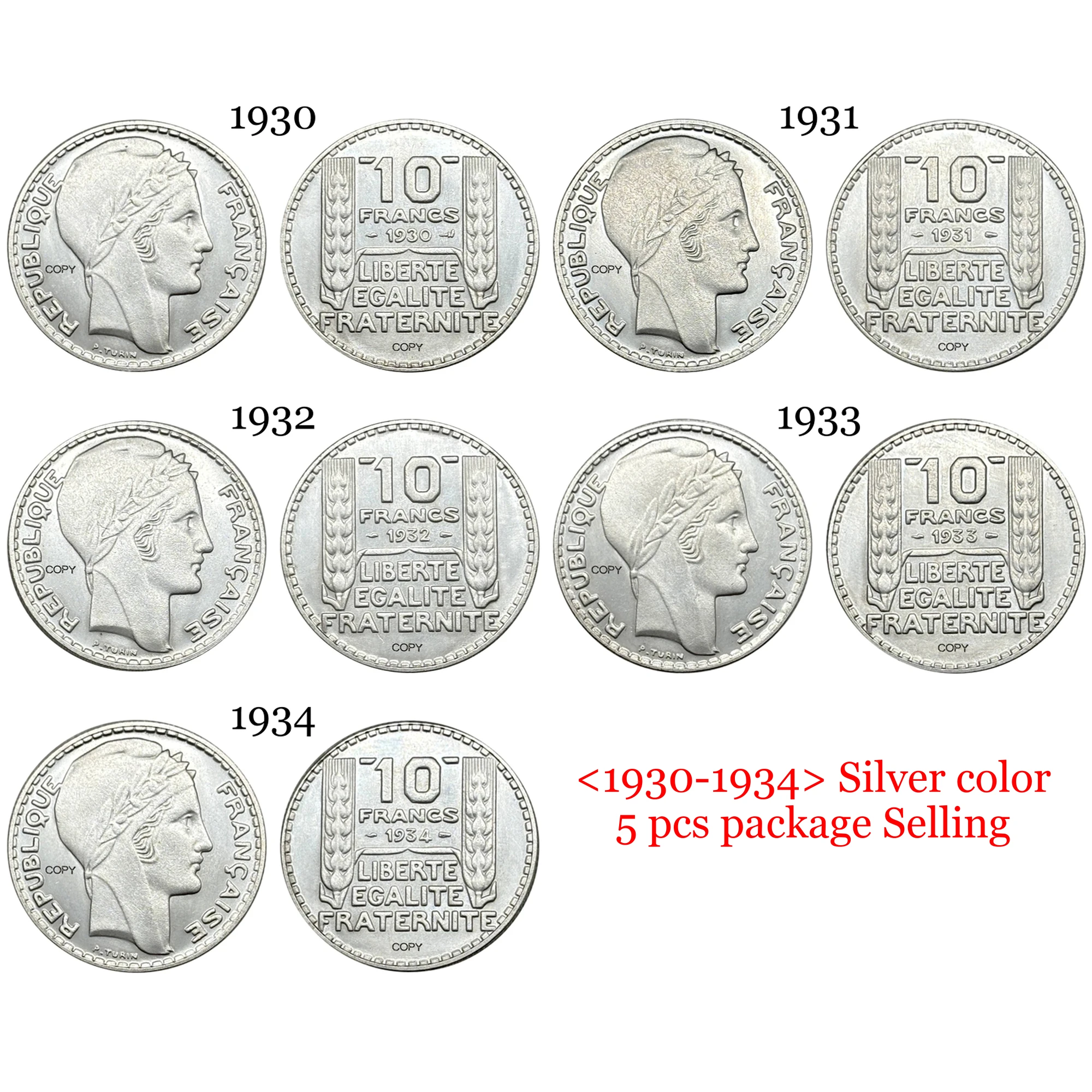 Vintage France 10 Francs Replica Coins Set 2 Vintage France 10 Francs Replica Coins Set - Image 2