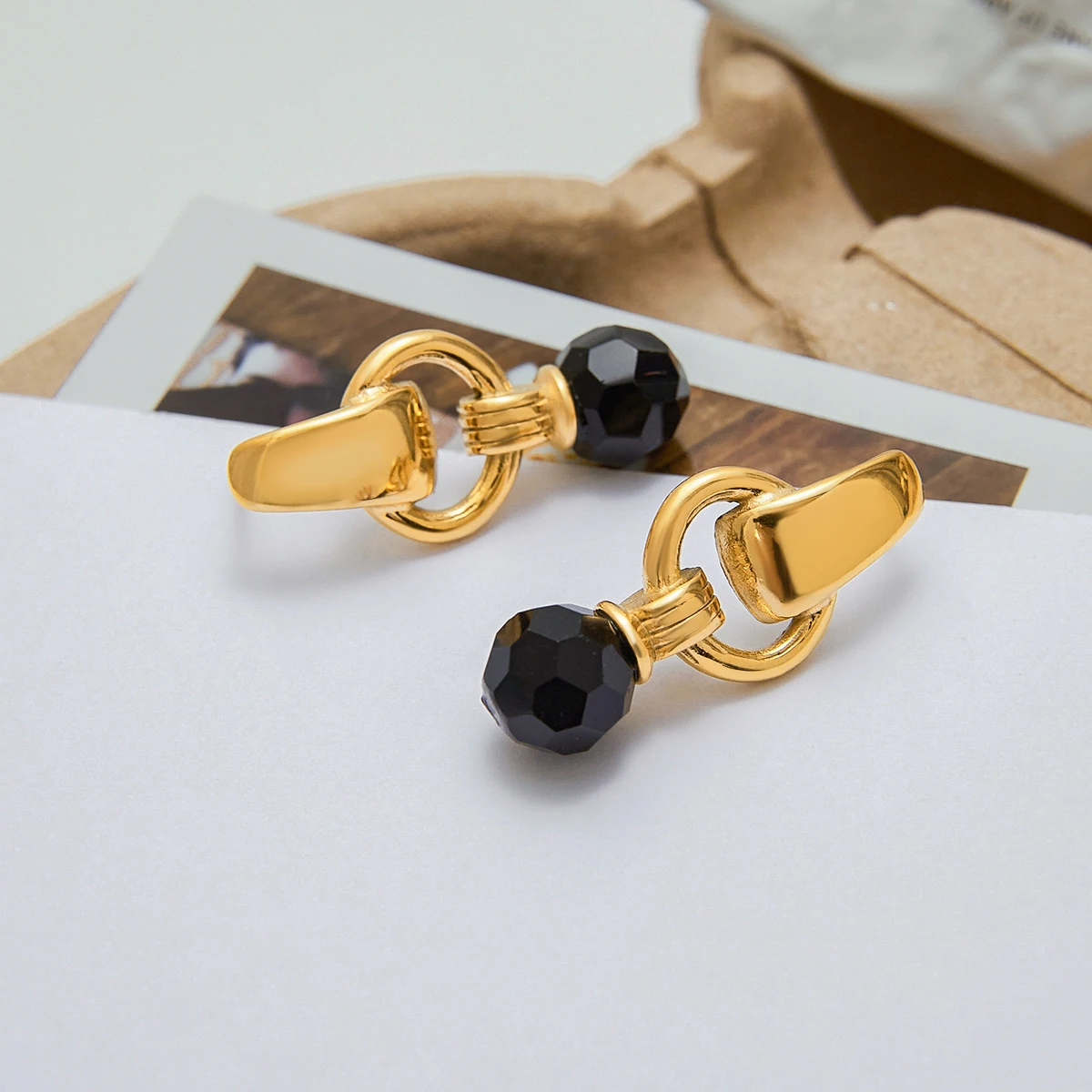 Gold-Tone Stainless Steel Geometric Earrings 4 Gold-Tone Stainless Steel Geometric Earrings - Image 4