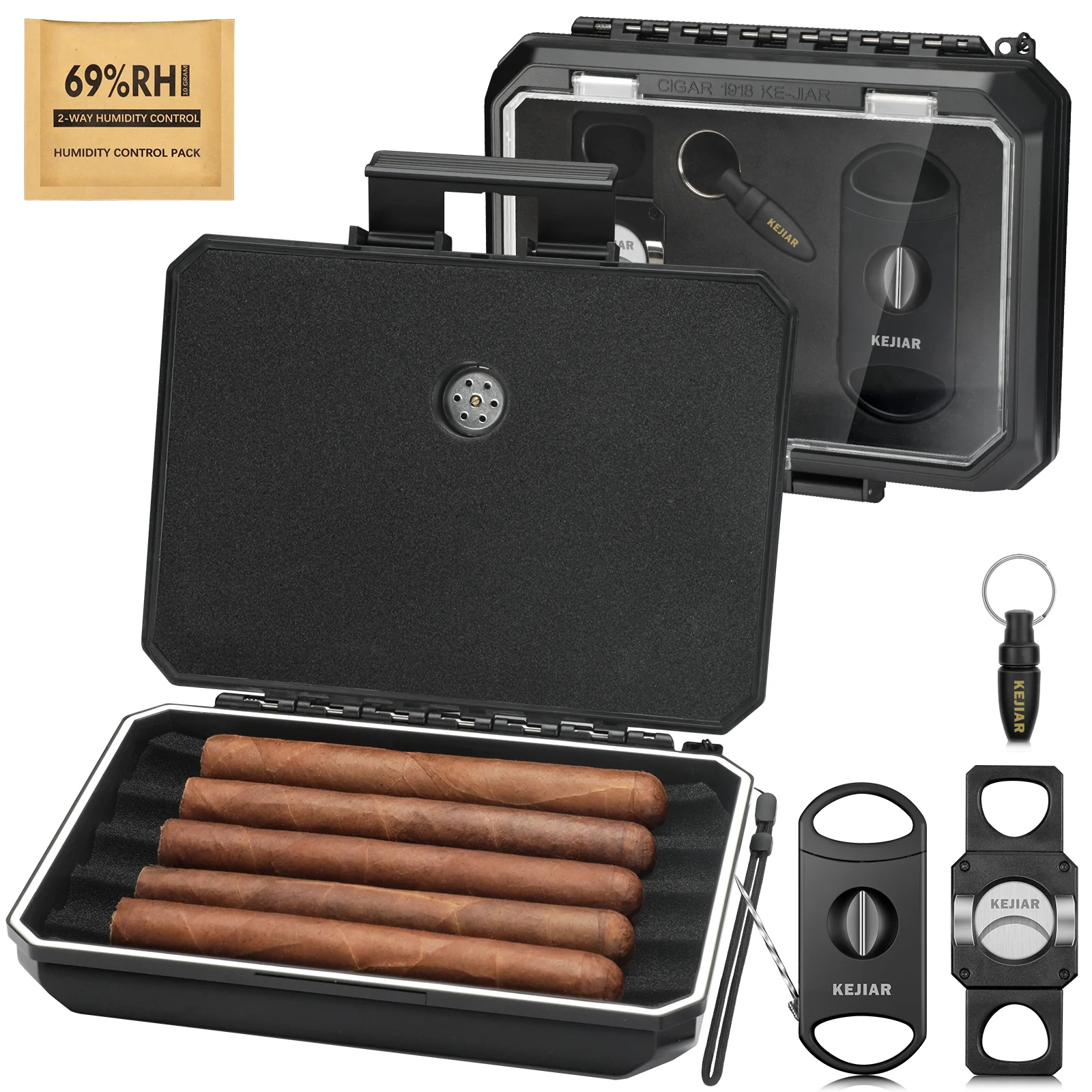Black Portable Cigar Humidor with Accessories 7 Black Portable Cigar Humidor with Accessories - Image 7