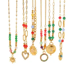 Gold-Tone Stainless Steel Necklace with Beads