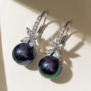Black and Purple Drop Pearl Earrings