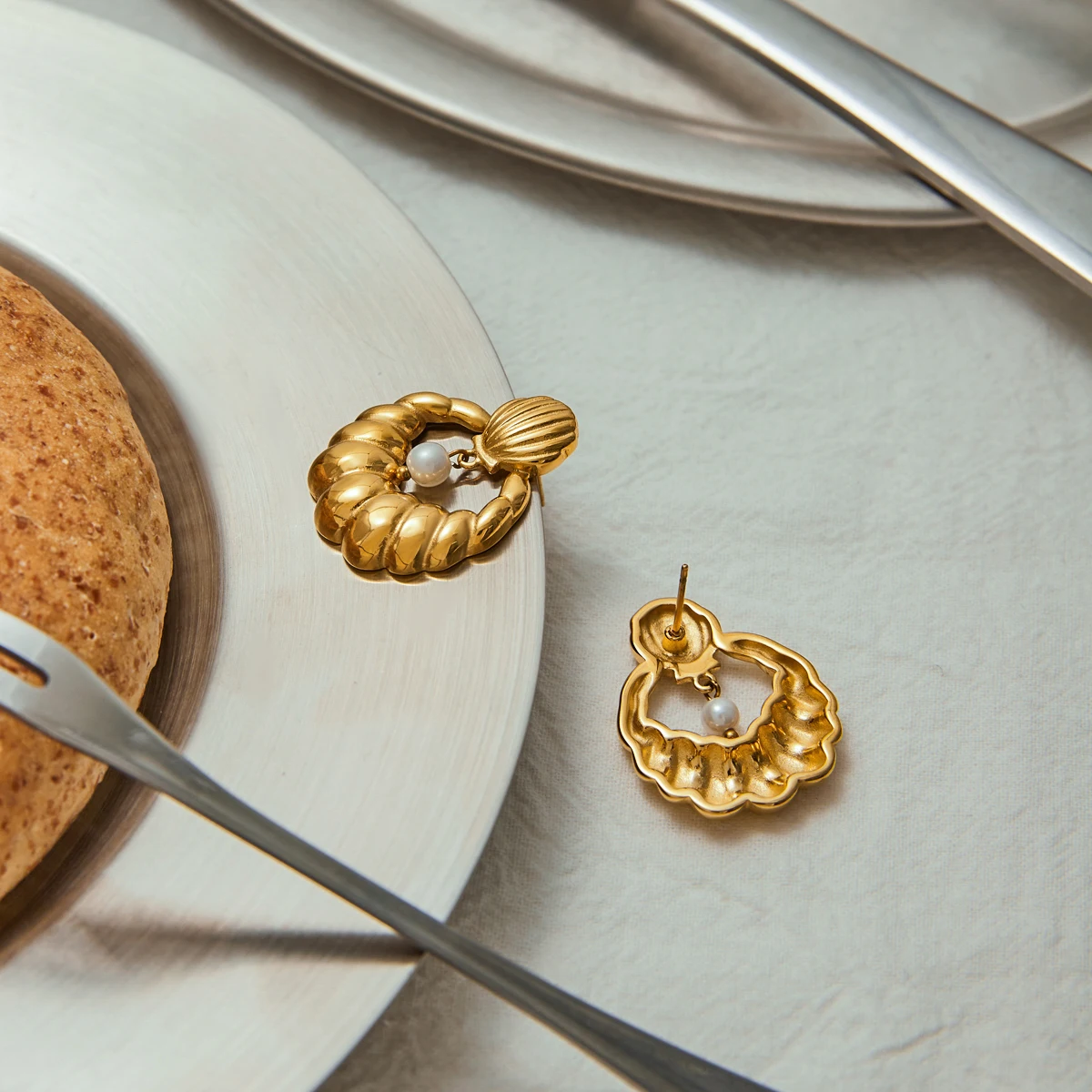 Gold Stainless Steel Shell Earrings 3 Gold Stainless Steel Shell Earrings - Image 3