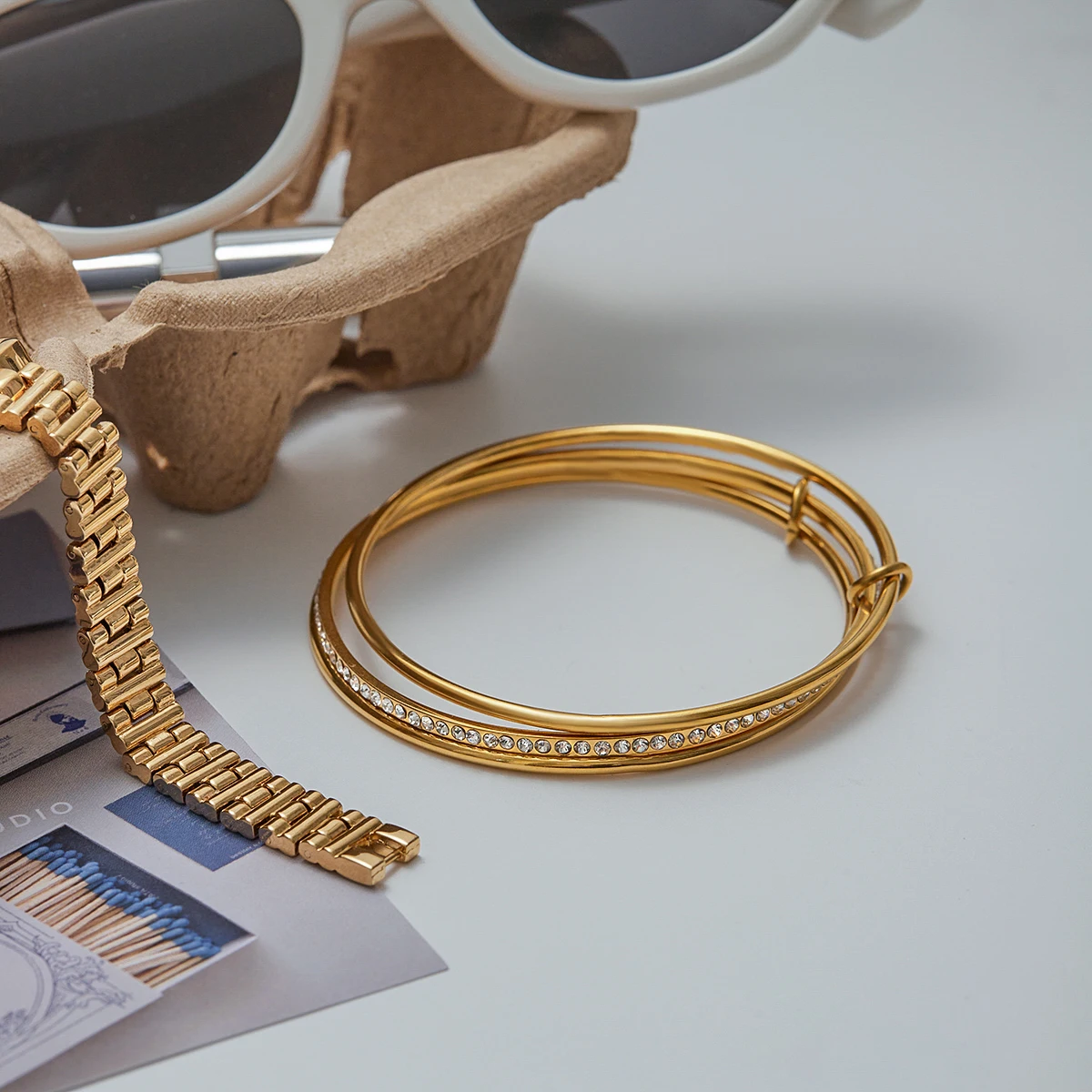 Gold-Tone Stainless Steel Fashion Bracelet JDB0104006-65 5 Gold-Tone Stainless Steel Fashion Bracelet JDB0104006-65 - Image 5