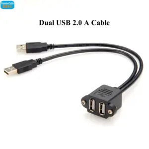 Dual USB 2.0 Extension Cable with Panel Mount