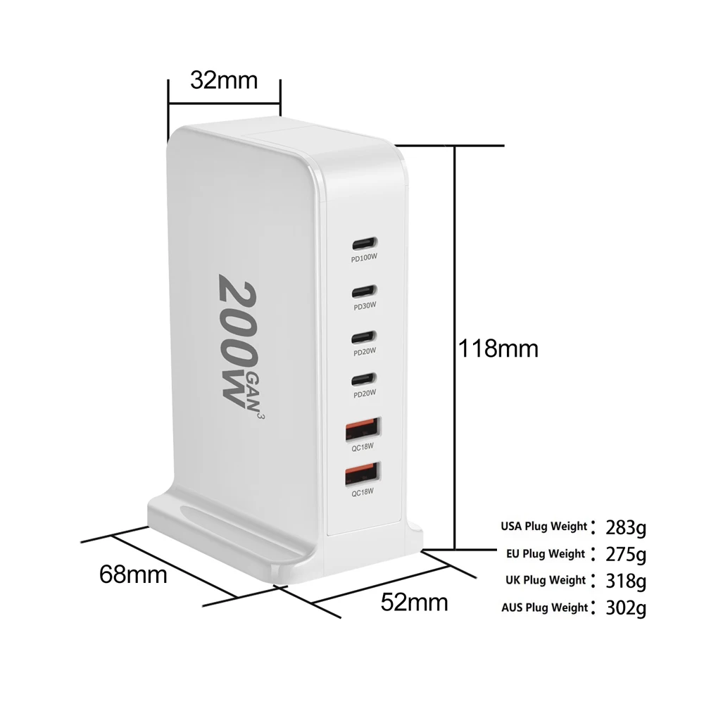 GaN Dual-Model 200W/168W Fast Charger with 6 USB-C Ports 6 GaN Dual-Model 200W/168W Fast Charger with 6 USB-C Ports - Image 6