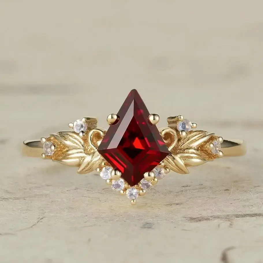 Gold and Red Geometric Cocktail Ring for Women 5 Gold and Red Geometric Cocktail Ring for Women - Image 5