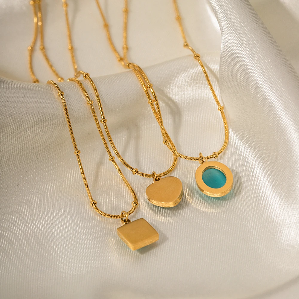 Gold-Tone Stainless Steel Turquoise Necklace 3 Gold-Tone Stainless Steel Turquoise Necklace - Image 3