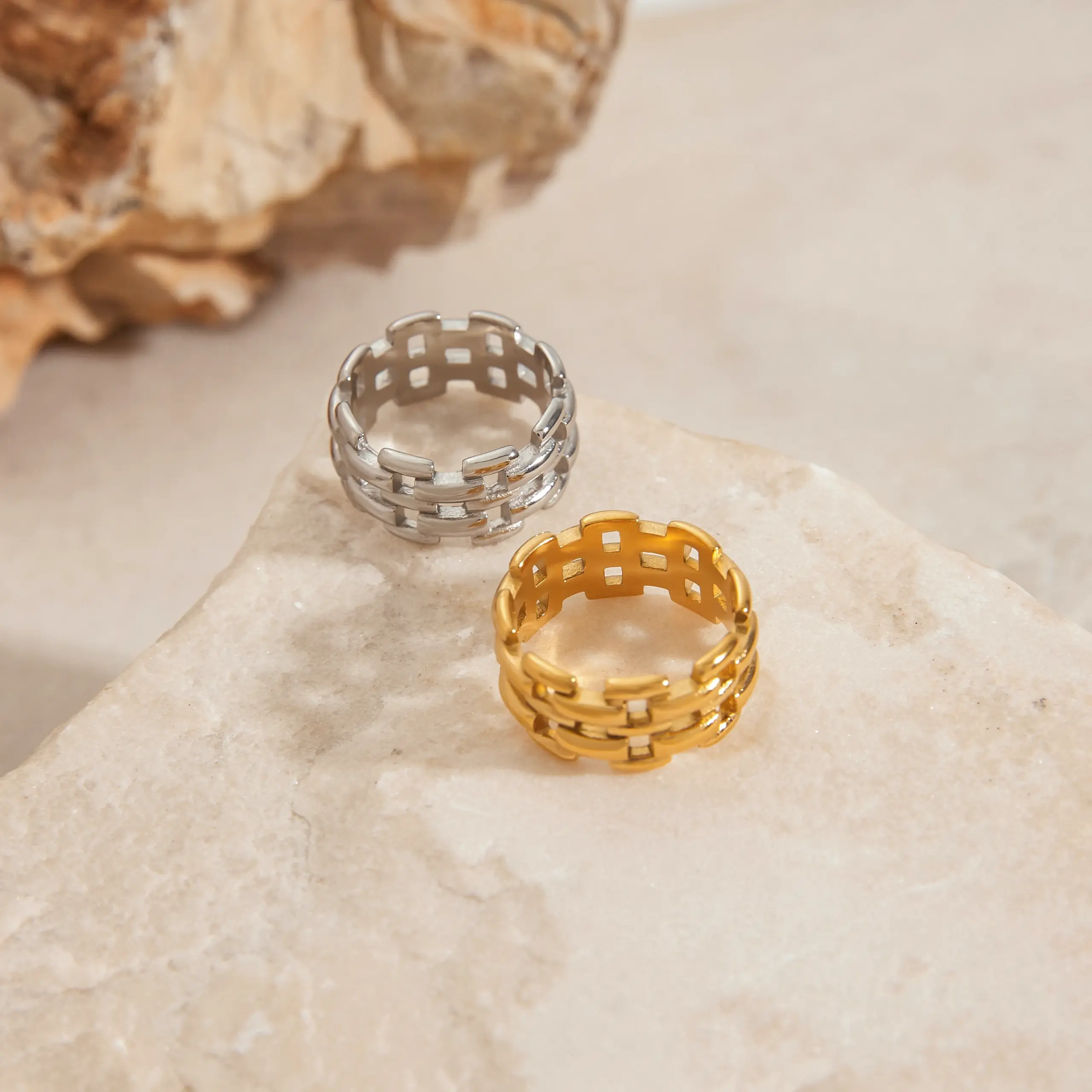 Stainless Steel Geometric Ring Duo Set 5 Stainless Steel Geometric Ring Duo Set - Image 5