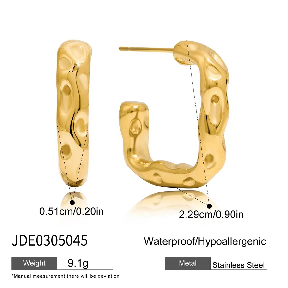 Gold Stainless Steel Geometric Earrings JDE0305036 10 Gold Stainless Steel Geometric Earrings JDE0305036 - Image 10