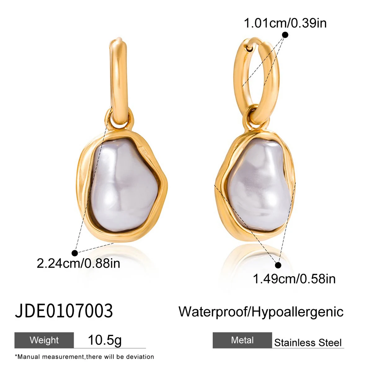 Elegant Gold Stainless Steel Pearls Earrings 7 Elegant Gold Stainless Steel Pearls Earrings - Image 7