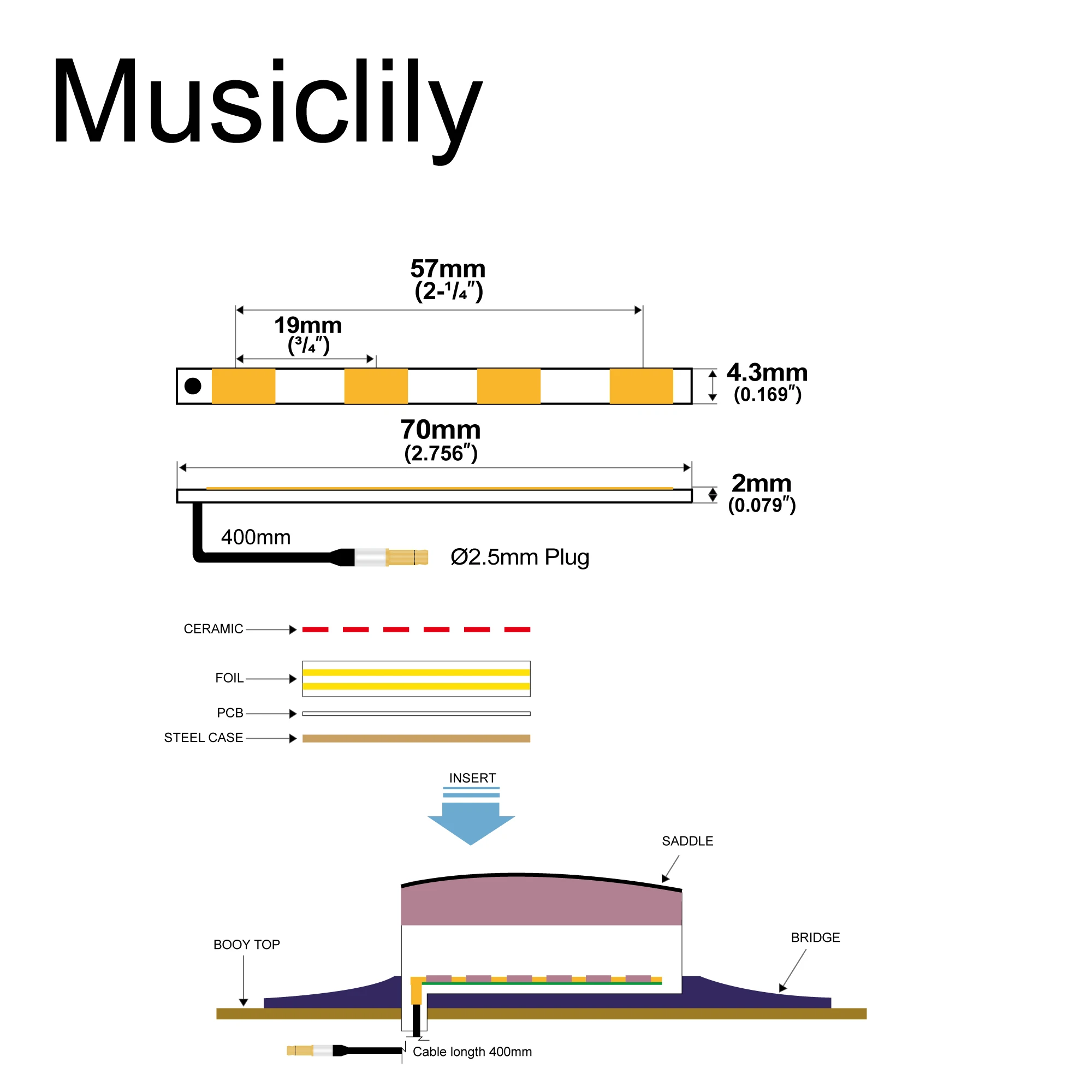 Ceramic Piezo Pickup for 4-String Bass Guitar 7 Ceramic Piezo Pickup for 4-String Bass Guitar - Image 7