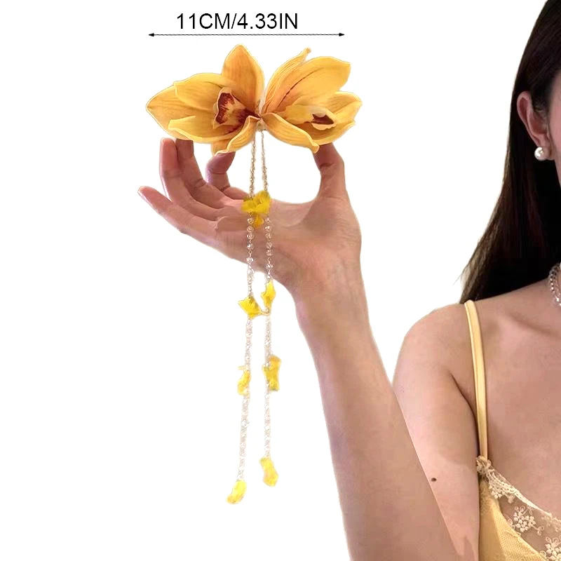 Red Flower Hairpin with Cascading Beads 7 Red Flower Hairpin with Cascading Beads - Image 7