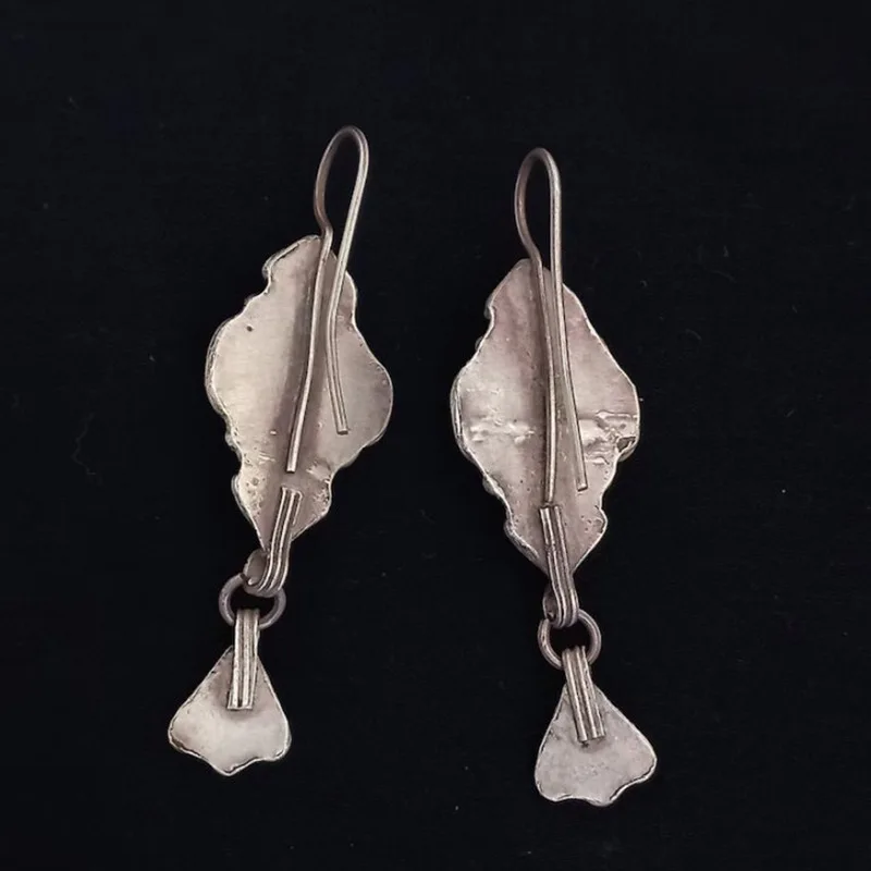 Vintage Silver & Enamel Drop Earrings 2 Vintage Silver & Enamel Drop Earrings - Image 2