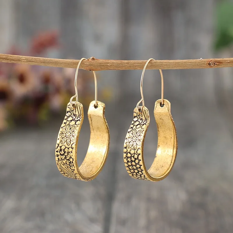 Vintage Gold Drop Earrings with Floral Carvings 2 Vintage Gold Drop Earrings with Floral Carvings - Image 2