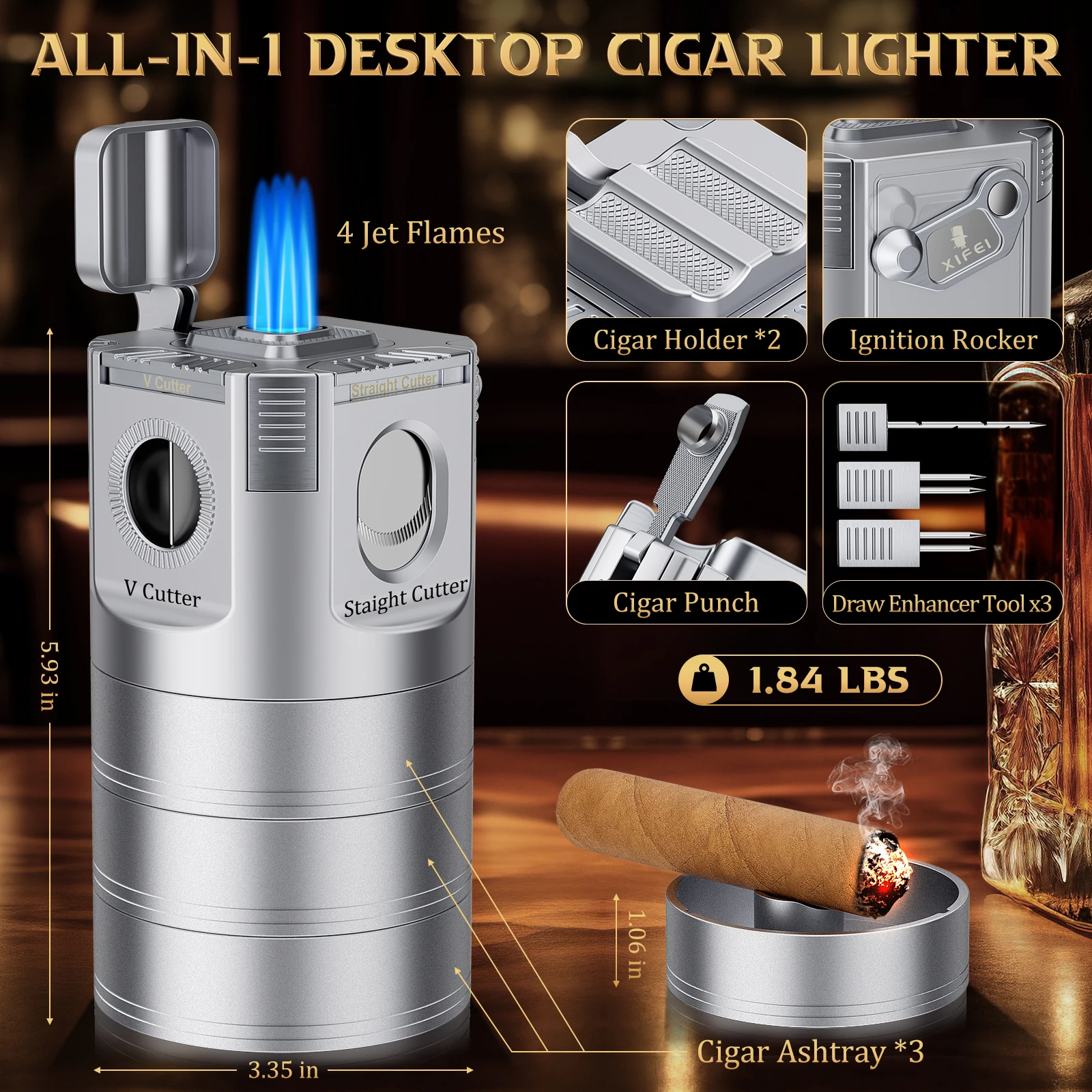 8-in-1 Desktop Cigar Lighter with Accessories 2 8-in-1 Desktop Cigar Lighter with Accessories - Image 2