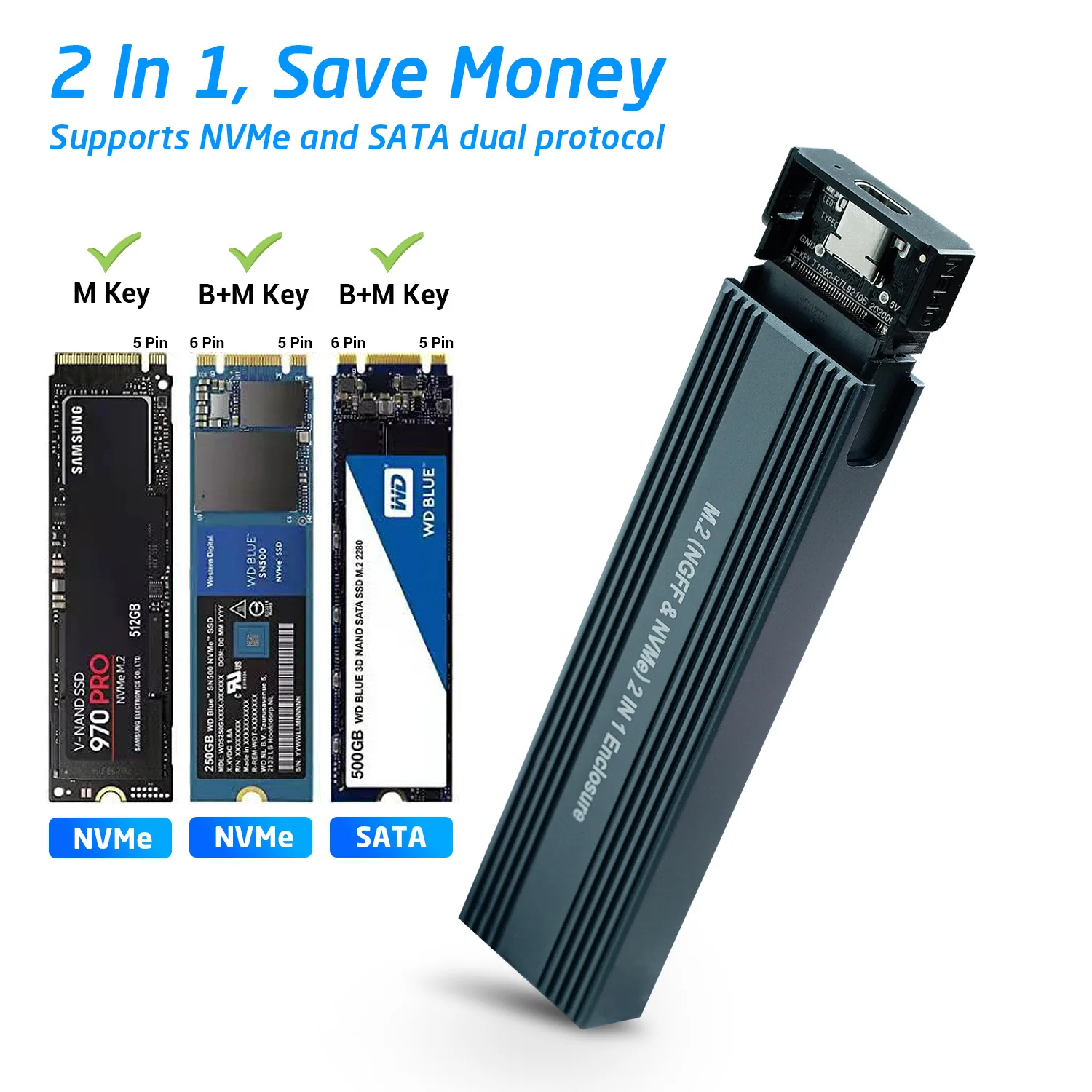 Dual Protocol M.2 SSD Enclosure with USB-C 2 Dual Protocol M.2 SSD Enclosure with USB-C - Image 2