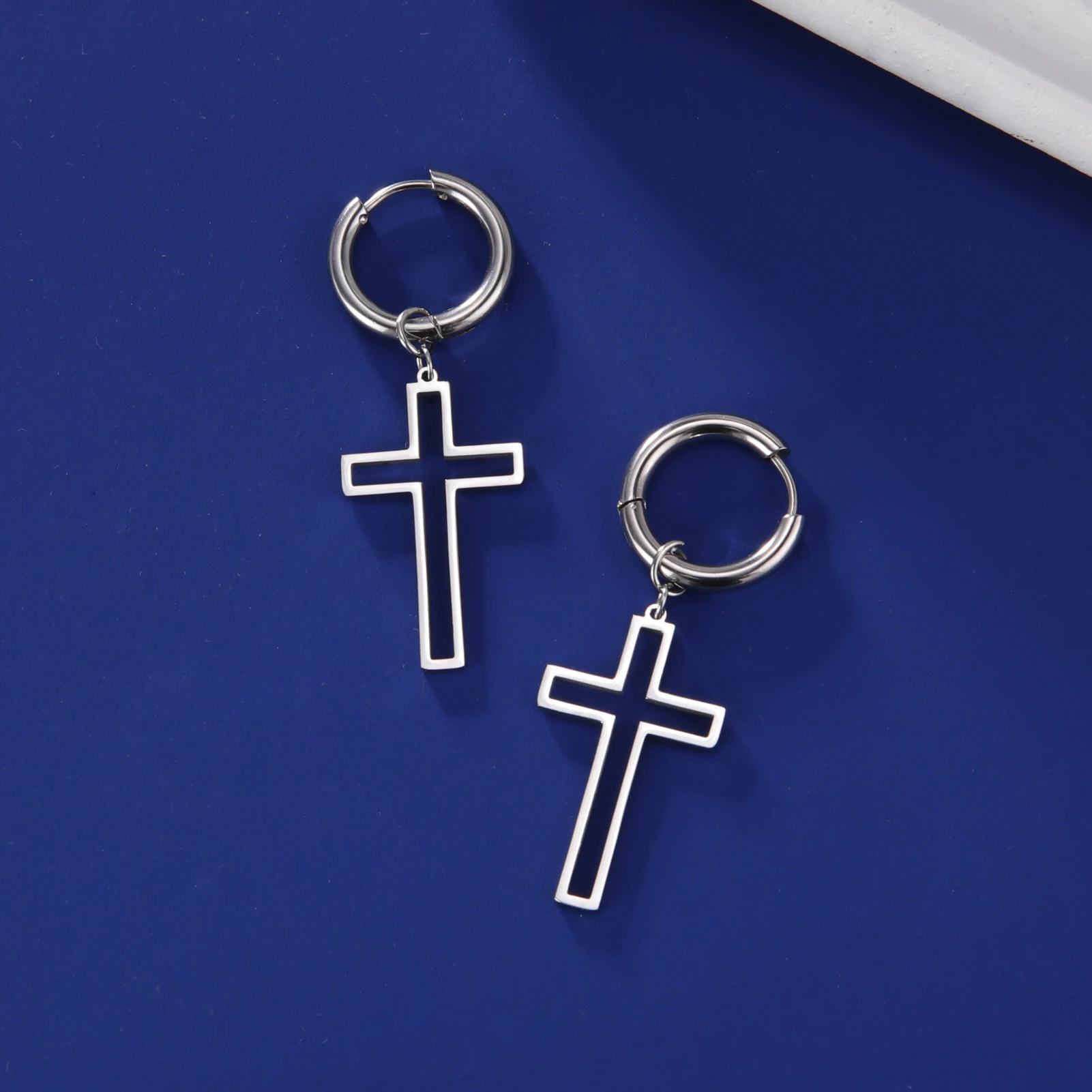 Stainless Steel Cross Drop Earrings for Men Women 5 Stainless Steel Cross Drop Earrings for Men Women - Image 5