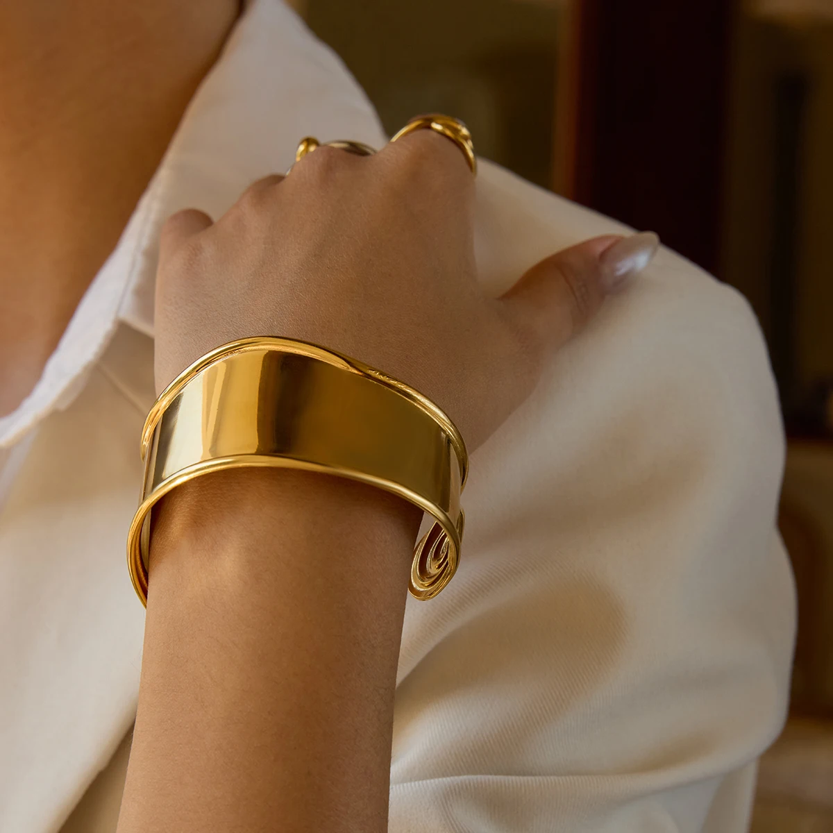 Stainless Steel Gold Cuff Bracelet for Women 3 Stainless Steel Gold Cuff Bracelet for Women - Image 3