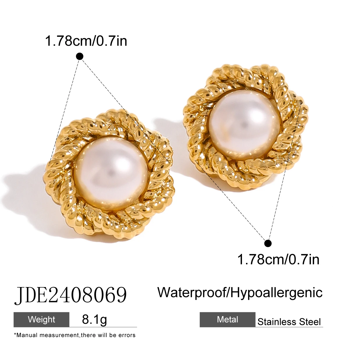 Stainless Steel Pearl Earrings Model JDE2408069 6 Stainless Steel Pearl Earrings Model JDE2408069 - Image 6