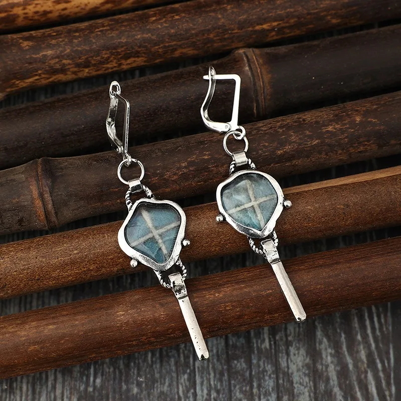 Vintage Silver Geometric Drop Earrings for Women 2 Vintage Silver Geometric Drop Earrings for Women - Image 2