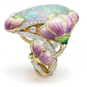 Gold Floral Cocktail Ring with Fire Stone 4 Sc16841f7bdfb4714aa9714aa29b20b19g