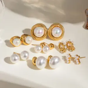 Stainless Steel Pearl and Gold Earrings Set 11 Sc1865dda3b3d46a59644a3415a0fed7aT