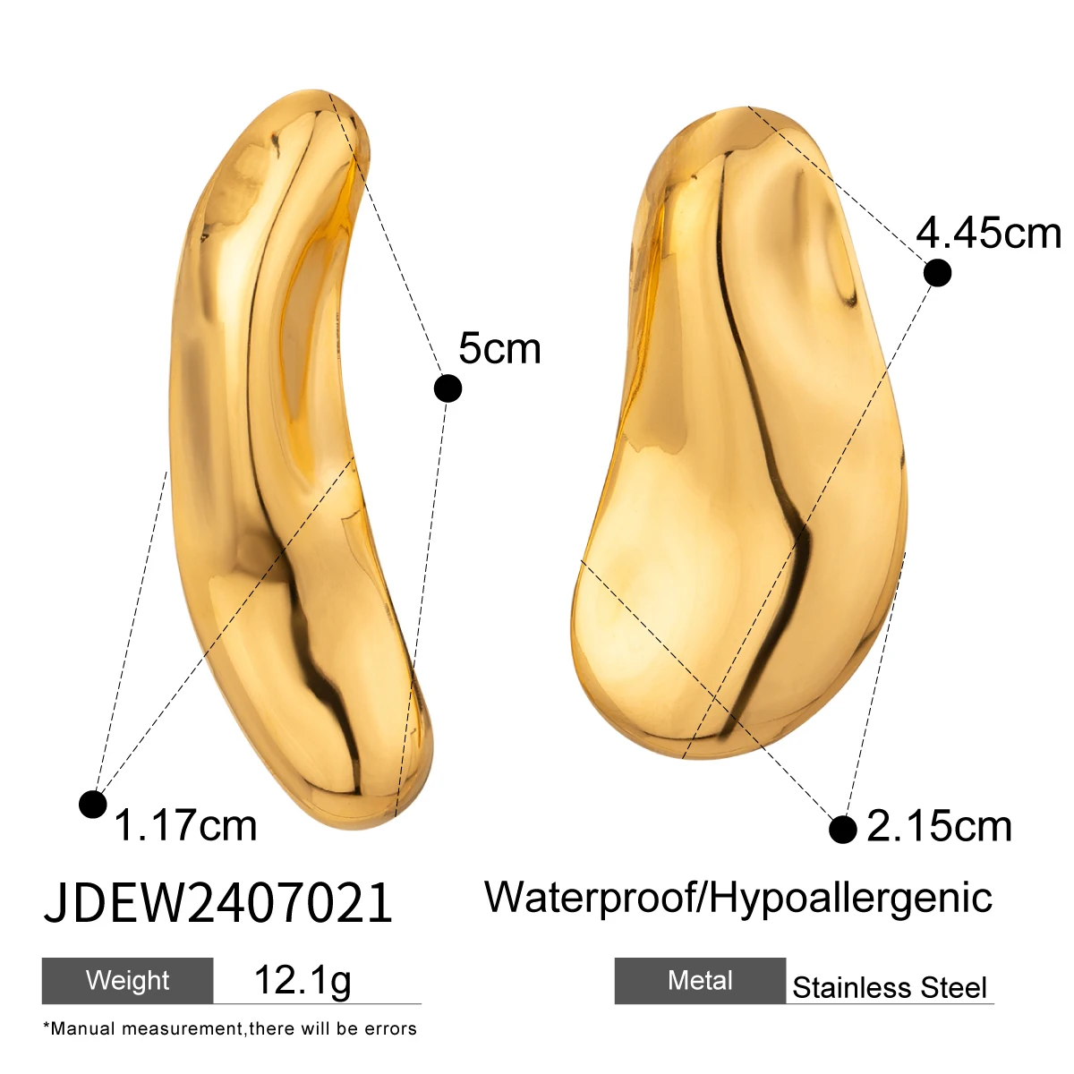 Gold-Tone Asymmetrical Stainless Steel Earrings 6 Gold-Tone Asymmetrical Stainless Steel Earrings - Image 6