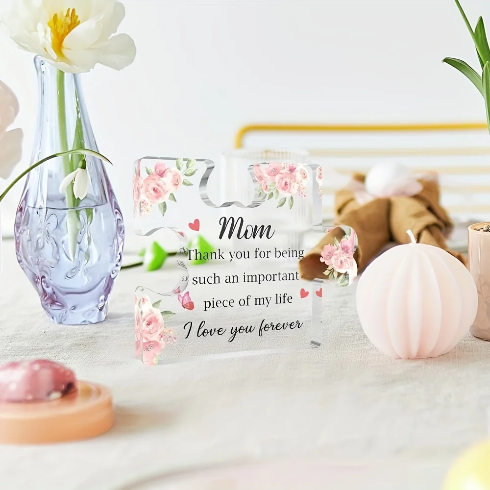 Elegant Pink Floral Acrylic Puzzle for Mom 2 Elegant Pink Floral Acrylic Puzzle for Mom - Image 2