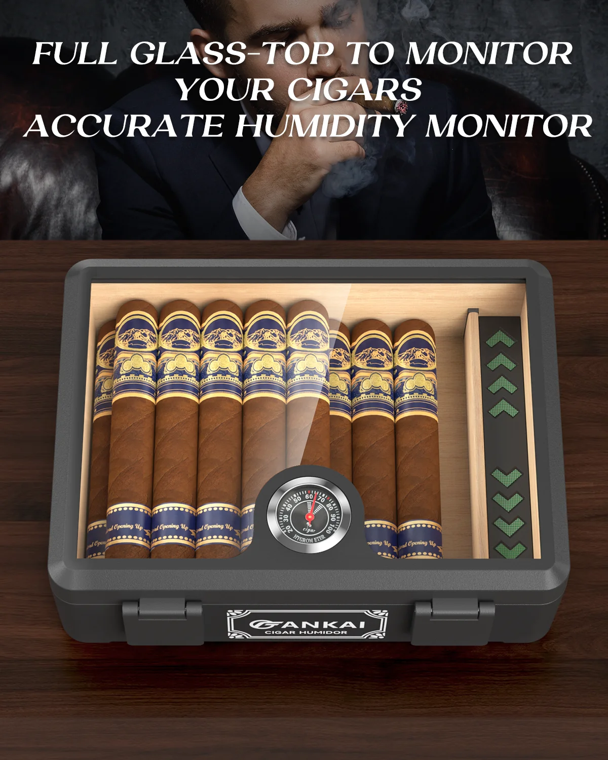 Black Glass-Top Cigar Humidor for 25 Cigars 5 Black Glass-Top Cigar Humidor for 25 Cigars - Image 5