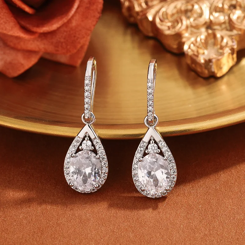 Silver Water Drop Zircon Earrings LL-YS1139 4 Silver Water Drop Zircon Earrings LL-YS1139 - Image 4