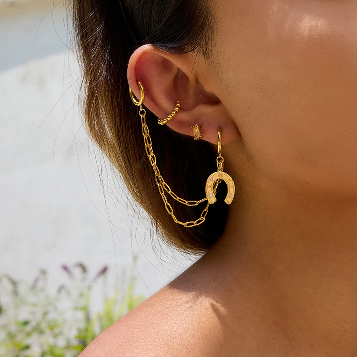 Gold Stainless Steel Earrings Set 4 Pcs 3 Gold Stainless Steel Earrings Set 4 Pcs - Image 3