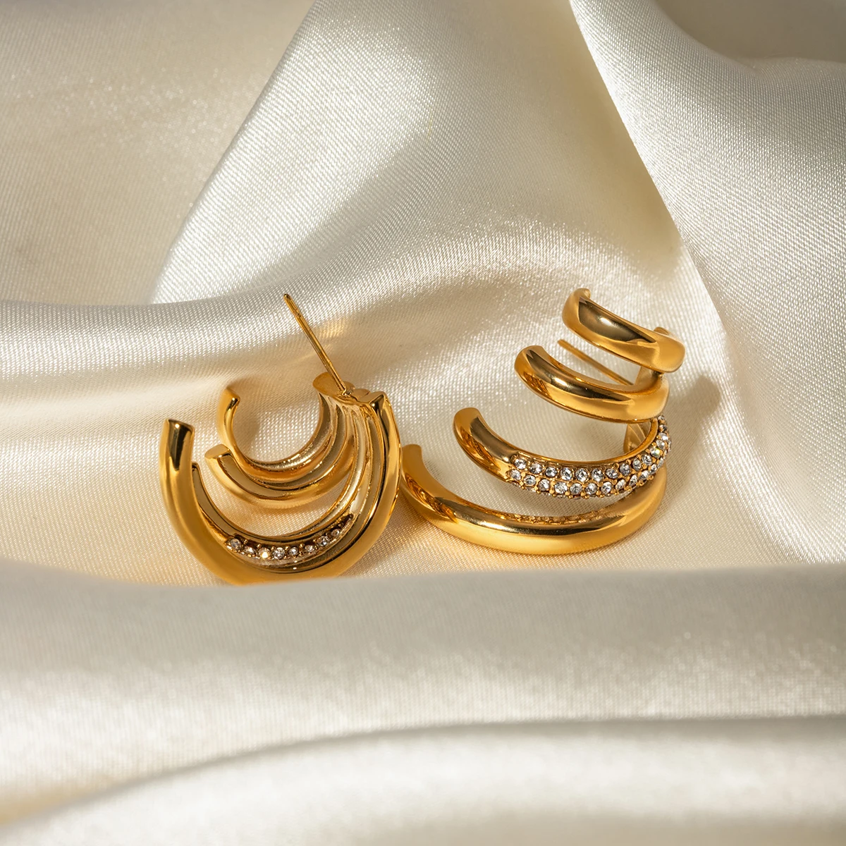 Gold-Tone Stainless Steel Geometric Earrings 5 Gold-Tone Stainless Steel Geometric Earrings - Image 5