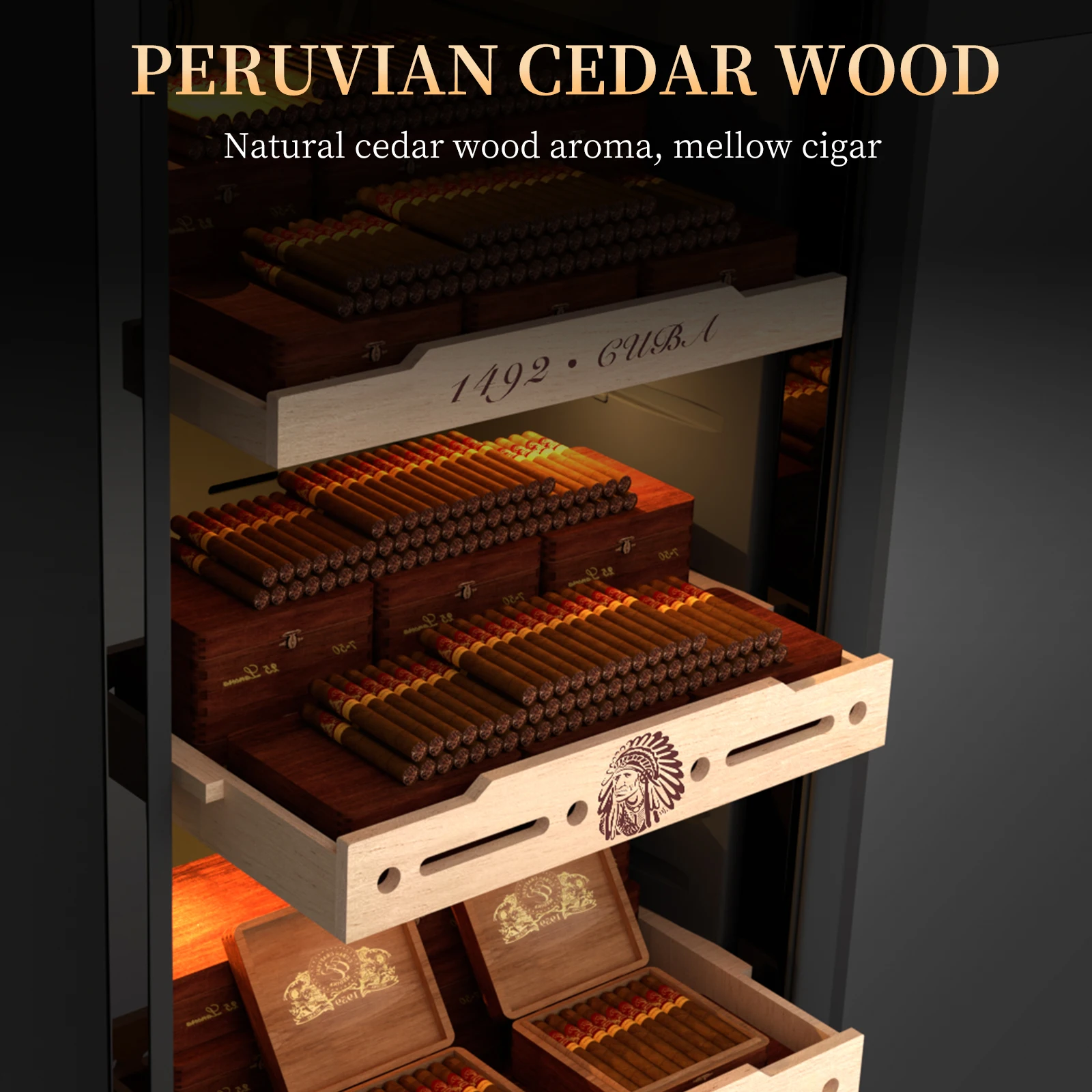 Black Electric Cigar Humidor Cabinet with 300 Slots 6 Black Electric Cigar Humidor Cabinet with 300 Slots - Image 6