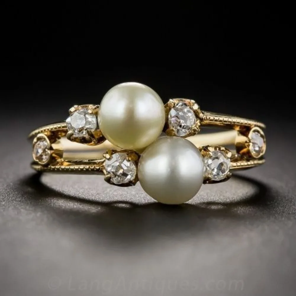 Gold and Pearl Geometric Cocktail Ring 4 Gold and Pearl Geometric Cocktail Ring - Image 4