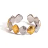 Stainless Steel Two-Tone Shell Open Ring
