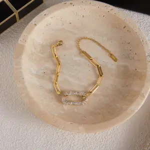 Stainless Steel Gold-Tone Oval Link Bracelet 10 Sc3790c436cb74e5b9dbb6192070c5a70z