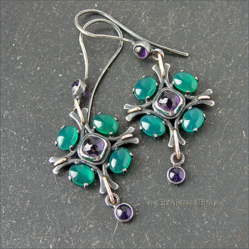 Vintage Floral Geometric Drop Earrings 4 Vintage Floral Geometric Drop Earrings - Image 4