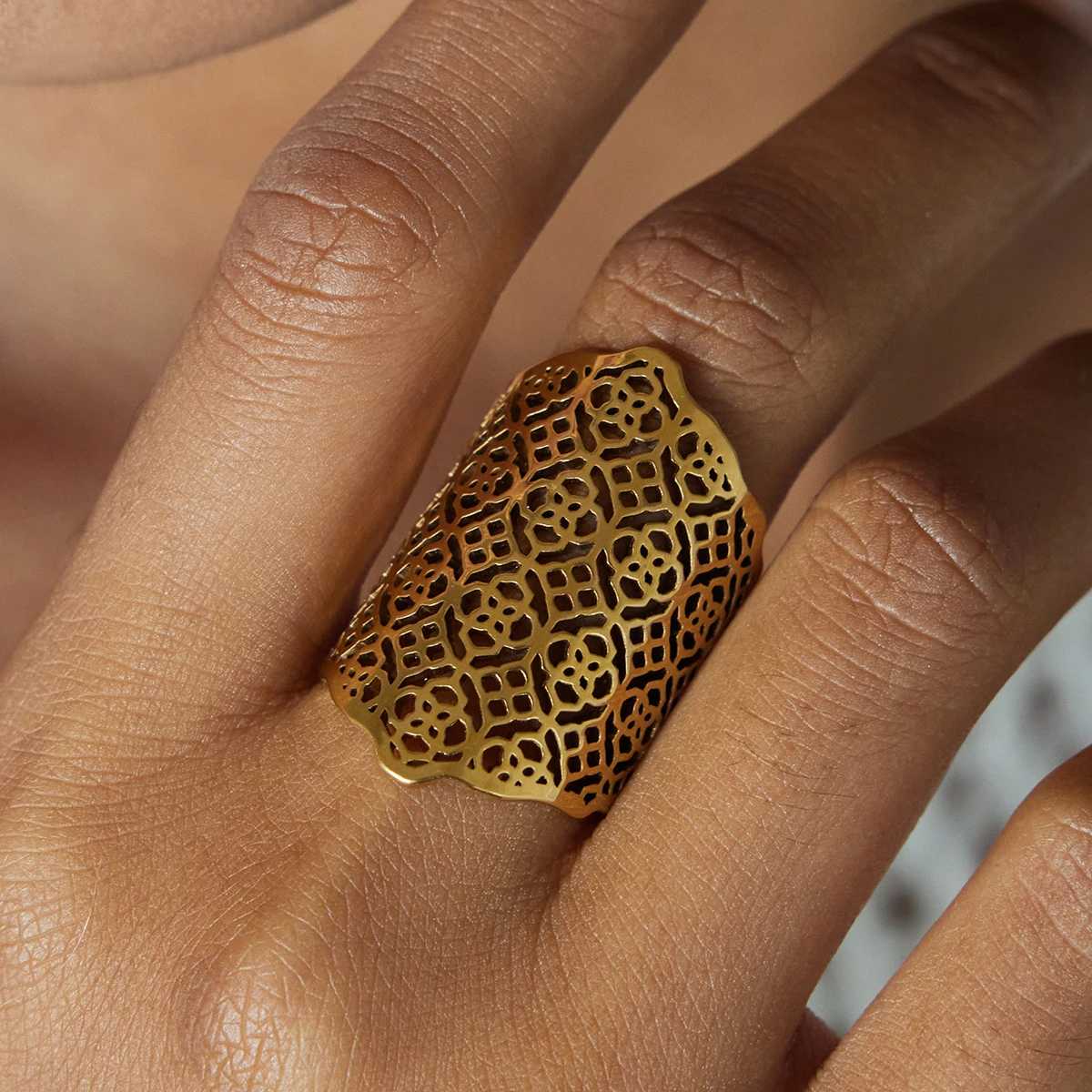 Stainless Steel Gold Geometric Ring for Women 2 Stainless Steel Gold Geometric Ring for Women - Image 2