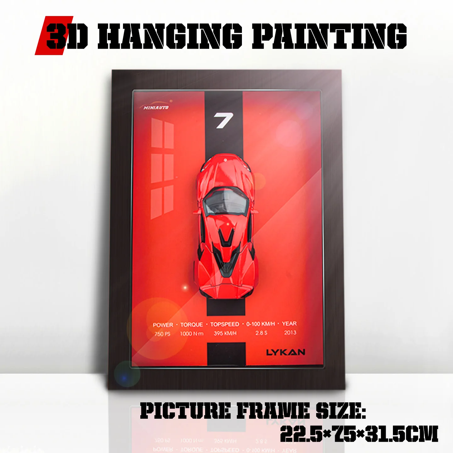 3D Car Wall Art with Dark Wood Frame 2 3D Car Wall Art with Dark Wood Frame - Image 2