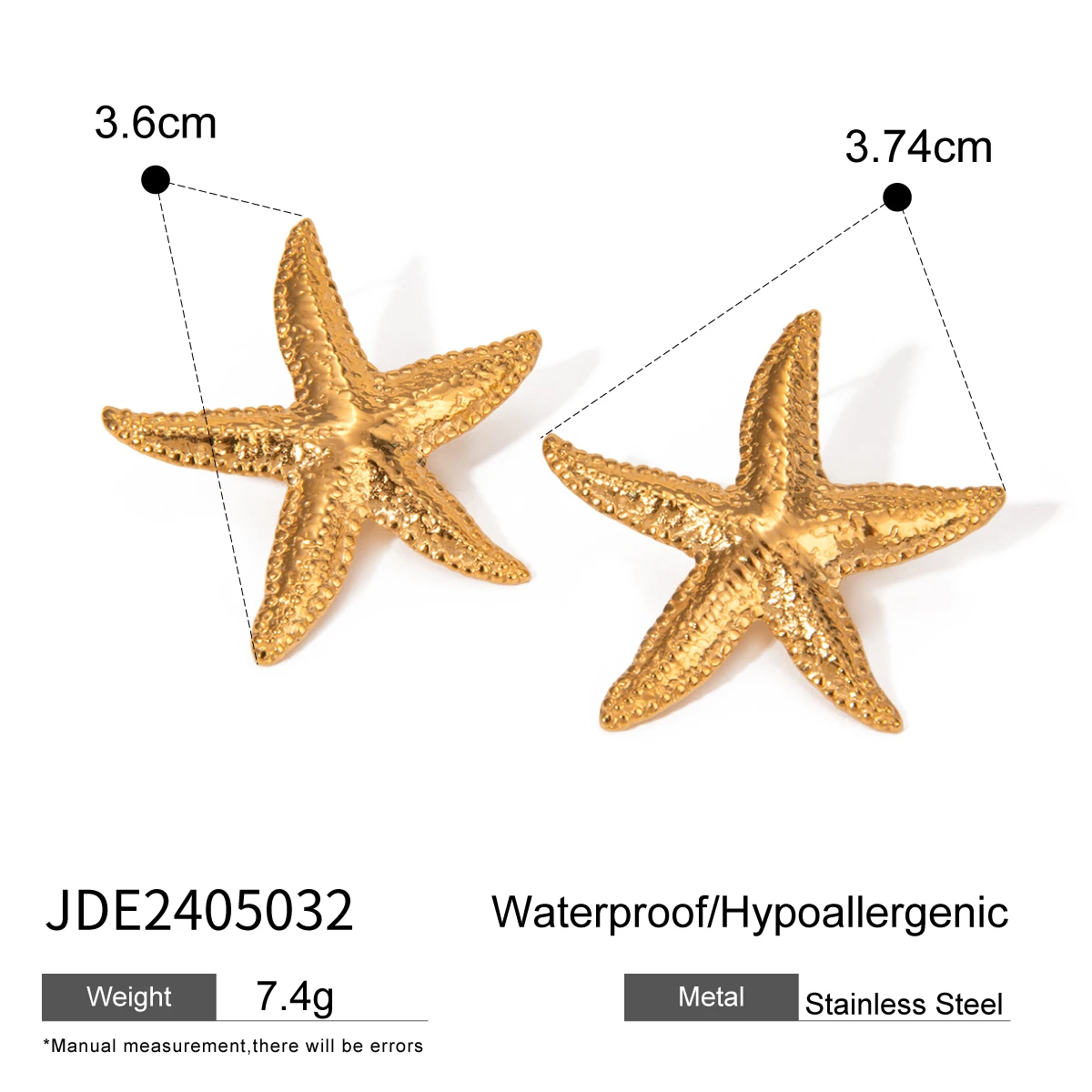 Gold Stainless Steel Starfish Earrings 6 Gold Stainless Steel Starfish Earrings - Image 6