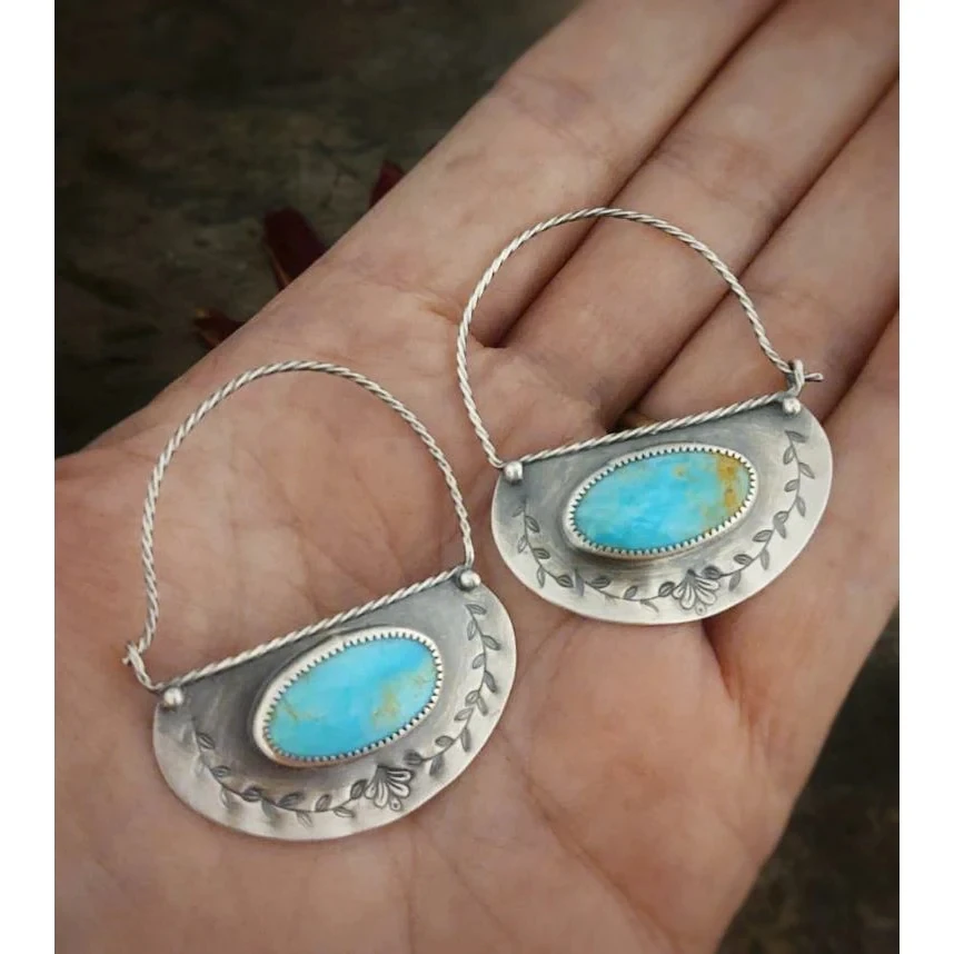 Vintage Floral Oval Geometry Drop Earrings 2 Vintage Floral Oval Geometry Drop Earrings - Image 2