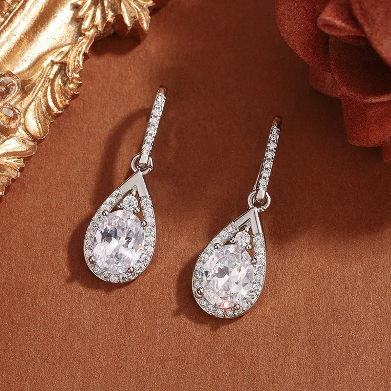 Silver Water Drop Zircon Earrings LL-YS1139 2 Silver Water Drop Zircon Earrings LL-YS1139 - Image 2